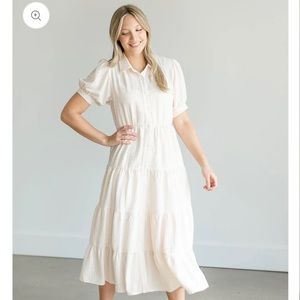 Tiered Short Sleeve Midi Shirtdress